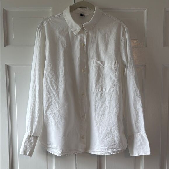 H&M DIVIDED Classic White Cotton Button-Up Shirt Size Small Casual Basic - Picture 1 of 5
